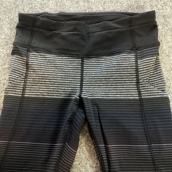 Lululemon Leggings Women 6 Black STriped Mid Rise Back Pocket Speed Up Tight 31" - Picture 2 of 11